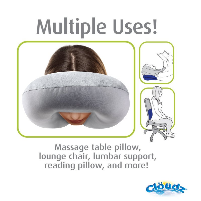 Cloudz Dual Comfort Microbead Airplane Travel Neck Pillow. Super Soft Cozy Plush Fabric on One Side, Cool Relaxing Spandex on The Other! Customize Your Comfort and Support at Home or On The Go!- Blue - Image 5